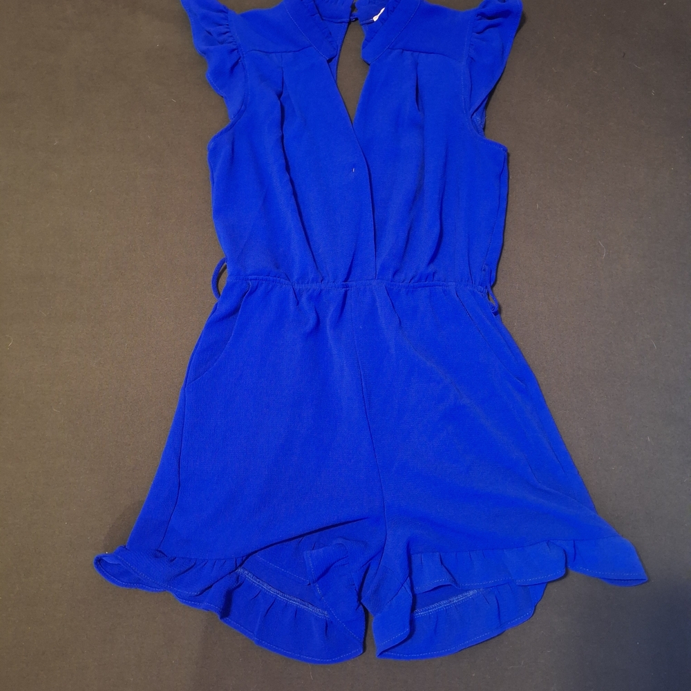 Elegant Blue Ruffled Women's Romper